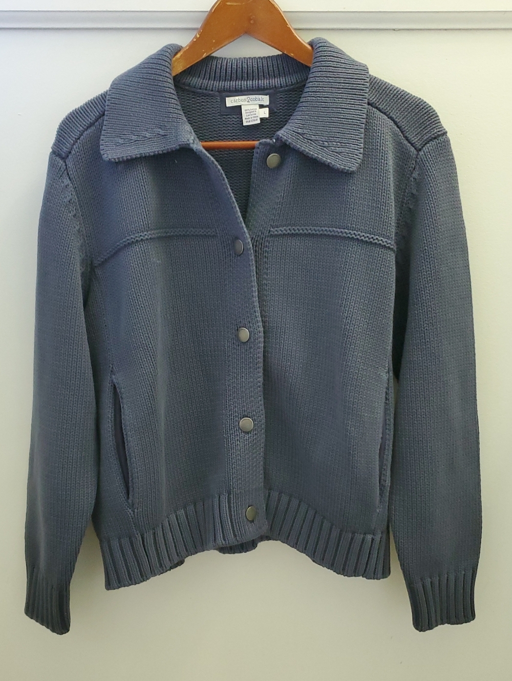 Carbon2Cobalt Indigo Aviator Sweater Meets Denim Jacket Size Large